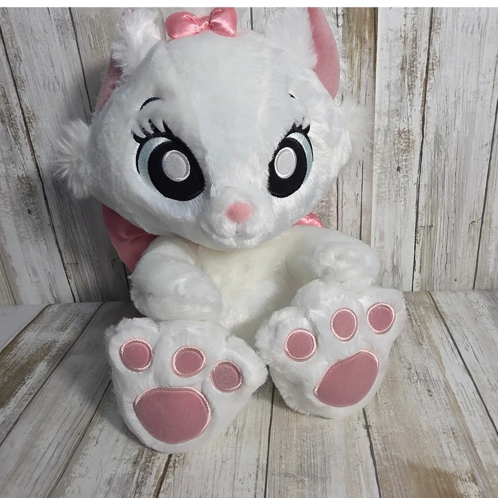 Disney Store Marie Aristocats Plush White Pink Satin Bow Stuffed Animal 14 inch